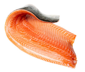 Fresh Salmon Fillet Isolated, Raw Norwegian Red Fish, Trout Meat Piece, Big Fresh Atlantic Salmon Fillet