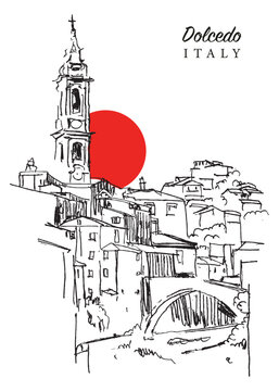 Drawing sketch illustration of Dolcedo, Italy