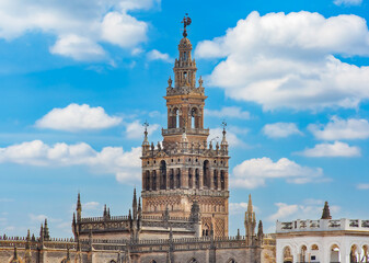 Giralda tower of Seville cathedral, Andalusia, Spain - obrazy, fototapety, plakaty