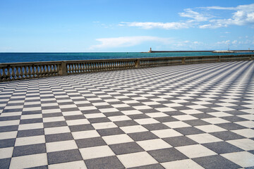 Mascagani Terrace, black and white checkerboard floor, Livorno Tuscany Italy