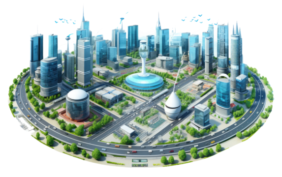 A Realistic Glimpse of Smart City Infrastructure Management on a Clear Surface or PNG Transparent Background.