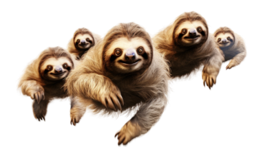A Realistic Snapshot of Speedy Sloths on a Clear Surface or PNG Transparent Background.
