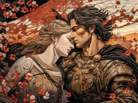 Illustration of Alexander the Great with his wife Roxana