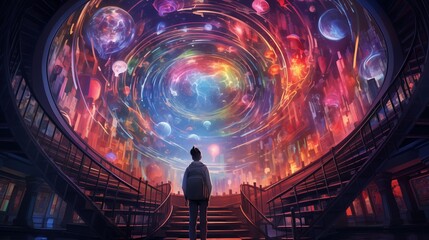 A magical library filled with many magical books. Digital concept, illustration painting.