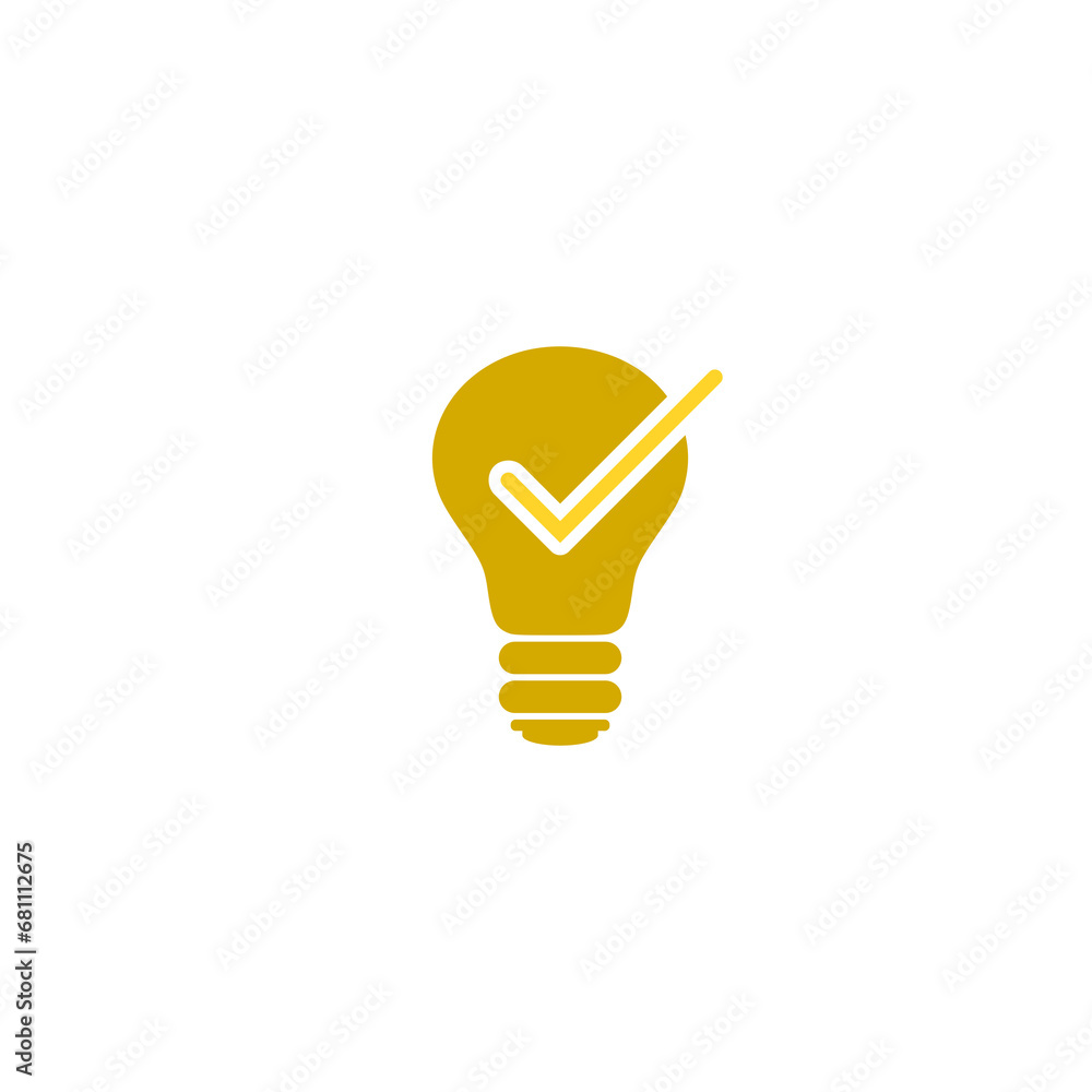Poster light bulb with tick icon isolated on transparent background