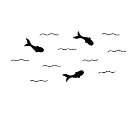 Vector isolated simple fish in waves colorless black and white contour line easy drawing