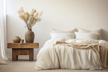 an empty mediterranean bedroom with a white bed