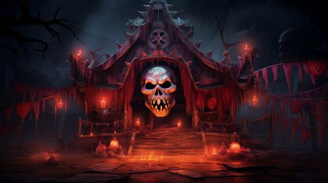 A sinister circus with malevolent clowns and cursed attractions. Digital concept, illustration painting.