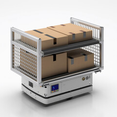 Autonomous robot transportation in warehouse, warehouse automation concept, 3d illustration