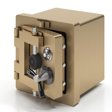 Open golden safe, security concept, 3d illustration
