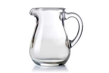 Glass jug of milk isolated on white background