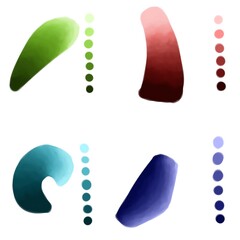 cartoon color palette with illustration of examples of objects next to it in watercolor style.