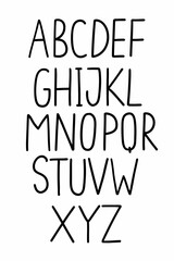 Modern black english latin abc alphabet font A to Z collection. Vector illustration in doodle hand drawn style isolated on white background. For decorating, design, card, logo, naming, kids book menu.