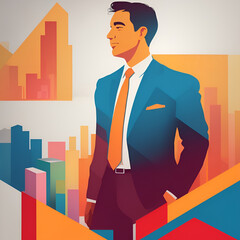 Businessman and abstract buildings in background