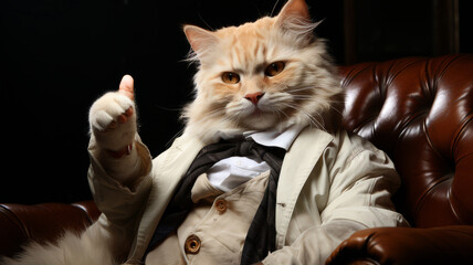 Big boss cat shows thumbs up