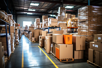 Distribution warehouse with  box shelves