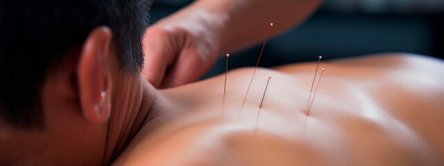 Acupuncture back neck spa salon. Generative AI, - obrazy, fototapety, plakaty