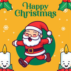 Delight in a Merry Winter Holiday with Our Vector Santa Claus Sprinting, A Christmas Cartoon Icon for Kids