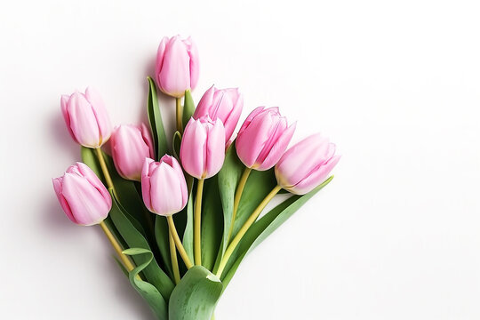 Pink tulip flowers isolated white background