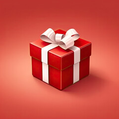 Obraz premium Red gift box with white ribbon and bow on a colored background.