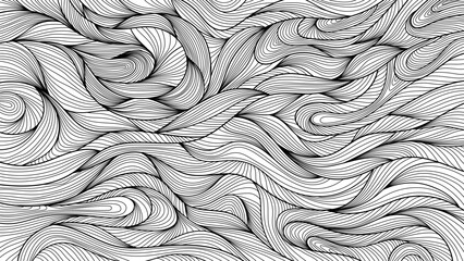Linear background pattern. Thin abstract black lines on a white background. Vector illustration of wave ornament. - obrazy, fototapety, plakaty
