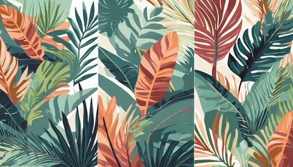 Set of three tropical background with palm leaves insummor victor