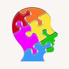 Man head profile colorful puzzle.  Vector isolated on grey background.