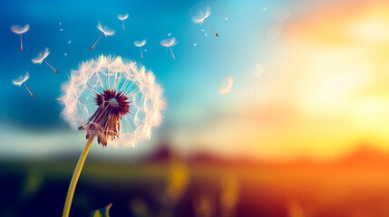 Beautiful dandelion against the sky. Generative AI,