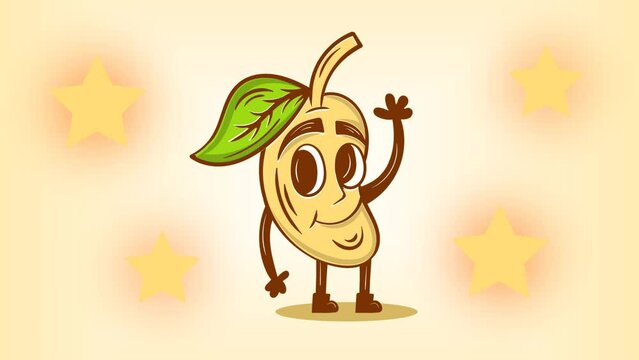 Mango mascot smiling with waving hands and stars around him, Cute mango character, perfect for your video