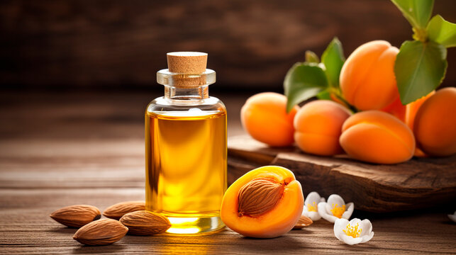apricot kernel oil in a bottle. Generative AI,