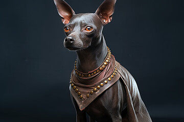 Xoloitzcuintli naked Mexican dog on a black background. Ai art
