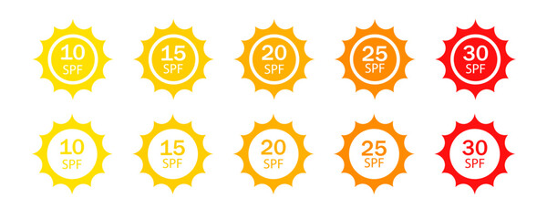 Spf sun protection factor icons on white background. Vector illustration eps10