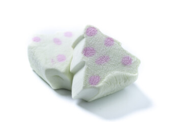 Christmas marshmallow with Christmas tree and snowman shape isolated on white background