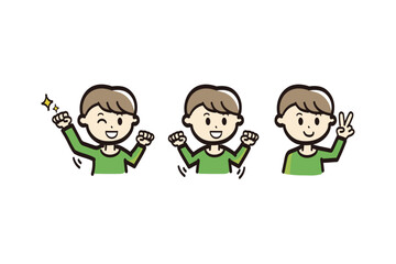 男の子のいろんなポーズバリエーションのポップなイラストセット