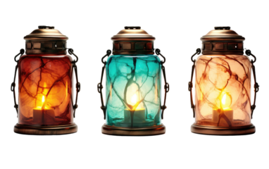 A Closer Look at the Traditional Glass Hurricane Lanterns on a Clear Surface or PNG Transparent Background.