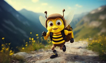 Fotobehang a cute bee traveler with a big background © Pekr