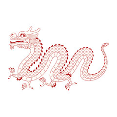 Asian zodiac sign, Chinese dragon character line art illustration. 2024 Lunar New Year hand drawn vector. Asian style design. Element for traditional holiday card, banner, poster, decor