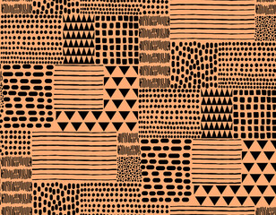 Seamless authentic pattern, ethnic polka dot print. Lines style. - obrazy, fototapety, plakaty
