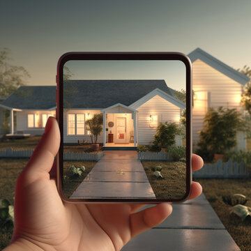 An image of a light-up entryway to a beautiful suburban bungalow on a compact smartphone, taken in front of the home