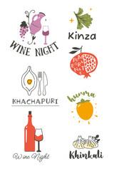 Naklejka premium Set of logos for a Georgian restaurant isolate on a white background. Vector graphics.