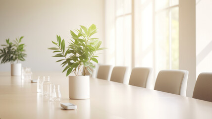 Fototapeta premium Modern conference room with plants and natural light. The concept of a productive workspace.