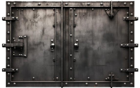 The Durable Aesthetics of Industrial Iron Doors for Modern Spaces on a Clear Surface or PNG Transparent Background.