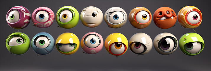 Cartoon Eyeballs  Simple 3D Eyes with Expressive Eyelids Looking in Different Directions