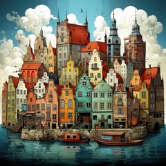 Gdansk old town and famous scenery, Poland. Generative ai - obrazy, fototapety, plakaty