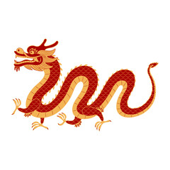 Obraz premium Asian zodiac sign, Chinese dragon character line art illustration. 2024 Lunar New Year hand drawn vector. Asian style design. Element for traditional holiday card, banner, poster, decor