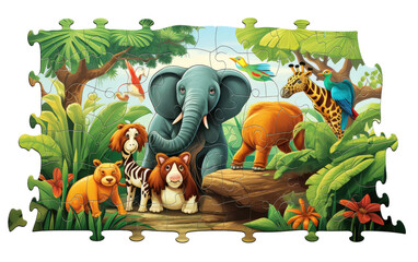 A Creative Safari Journey in the Realistic Junior Jigsaw Jungle Image on a Clear Surface or PNG Transparent Background.