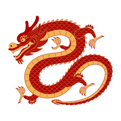 Asian zodiac sign, Chinese dragon character line art illustration. 2024 Lunar New Year hand drawn vector. Asian style design. Element for traditional holiday card, banner, poster, decor