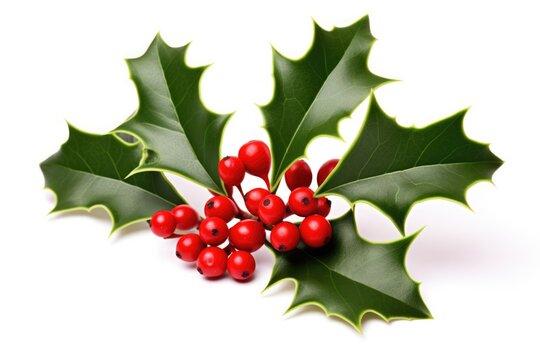 Holly Leaves and Berries Christmas Decoration on White Background Corner Isolated for Decorative Use
