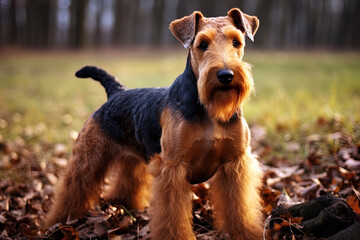 Portrait of Welsh Terrier on a nature close up cropped photo. Ai art