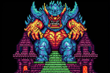 Fototapeta premium 8bit Pixel Darstellung alter Computerspiele. Kämpfer, Helden und Monster